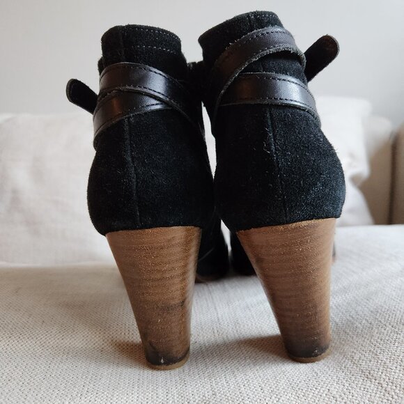 Sz10 🇫🇷 Sezane-inspired Black Leather & Suede Heeled Ankle Boots - Picture 8 of 10